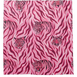 Pink and Black Tiger Print Pattern Shower Curtain