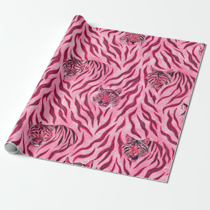 Pink and Black Tiger Print Pattern Wrapping Paper