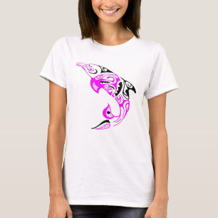 Pink and Black Tribal Dolphin Tattoo Design T-Shirt