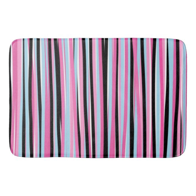 Pink and Black Vertical Stripes Bath Mat (Front)