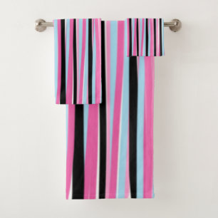 Pink and Black Vertical Stripes Bath Towel Set