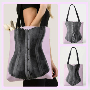 Pink and Black Vintage Corset Tote Bag