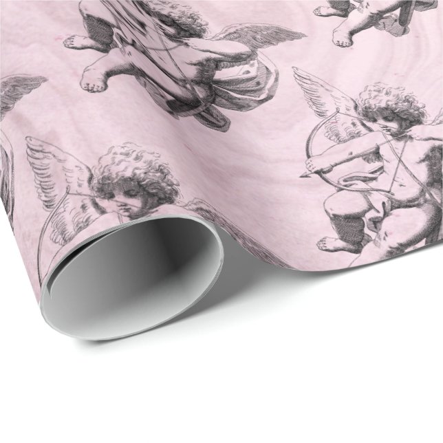 Pink and Black Vintage Cupid Valentine Gift Wrap (Roll Corner)
