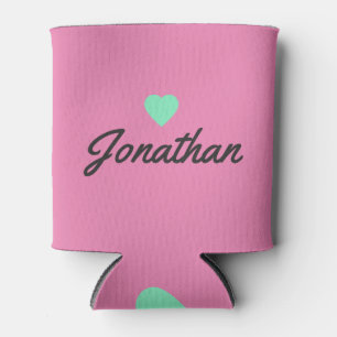 Pink and Black Vintage GR Heart Signature Can Cooler