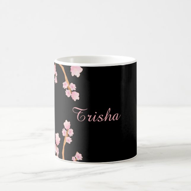 Pink and Black Watercolor Floral Coffee Mug (Center)