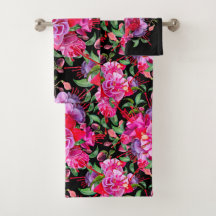 Pink And Black Watercolor Fuchsia Blooms