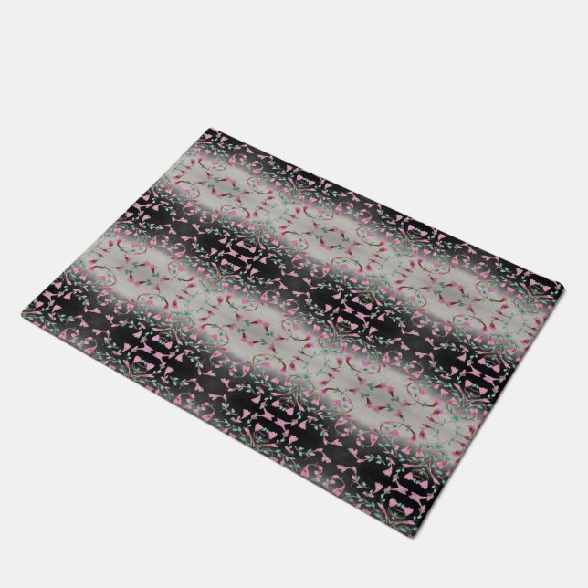 Pink And Black Watercolor Patterned Doormat (Angled)