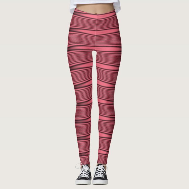 Pink and Black Wavy Lines Leggings (Front)