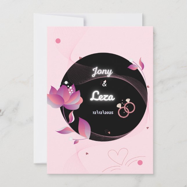 Pink and black wedding invitation (Front)
