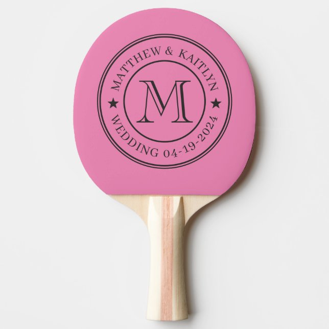 Pink and Black Wedding Monogram Star Ping Pong Paddle (Front)