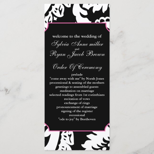 pink and black Wedding program Programme (Front)