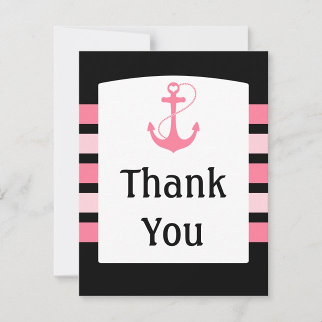 Pink and Black Wedding Thank You Card (Front)