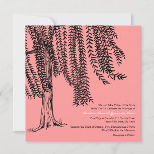 Pink and Black Willow Tree Wedding Invitation