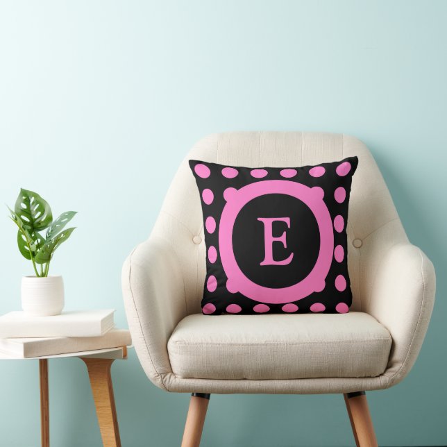 Pink and black with dots and initial of name cushion (Chair)