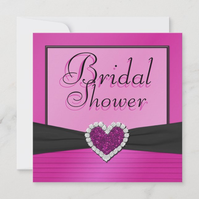 Pink and Black with Glitter Heart Bridal Shower Invitation (Front)