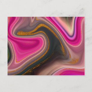 Pink and Black with Gold Swirls Abstract Postcard