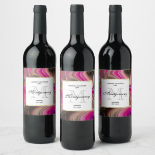  Pink and Black with Gold Swirls Wine Making Label