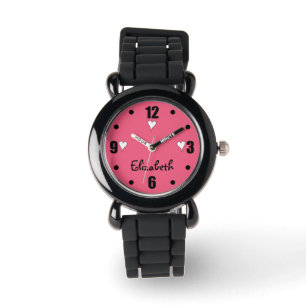 Pink and black with hearts and name watch