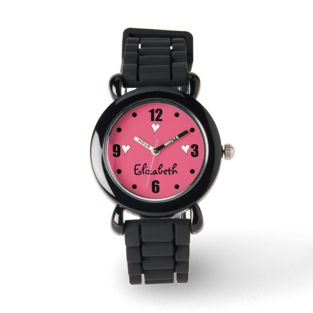 Pink and black with hearts and name watch (Front)