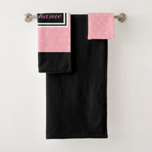 Pink and Black With Stars Bath Towel Set