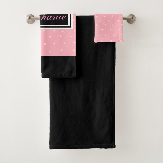 Pink and Black With Stars Bath Towel Set (Insitu)