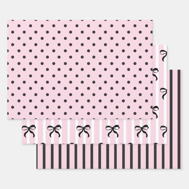 Pink and Black Wrapping Paper Sheet (Set)