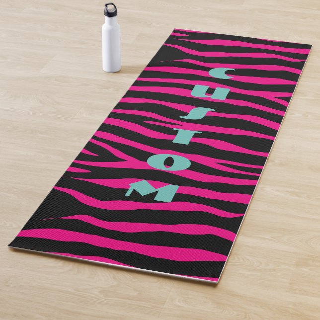 Pink and black zebra animal print thick big custom yoga mat (In Situ)
