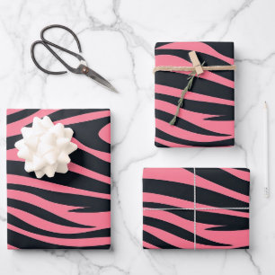 Pink and Black Zebra Animal Print Wrapping Paper Sheet