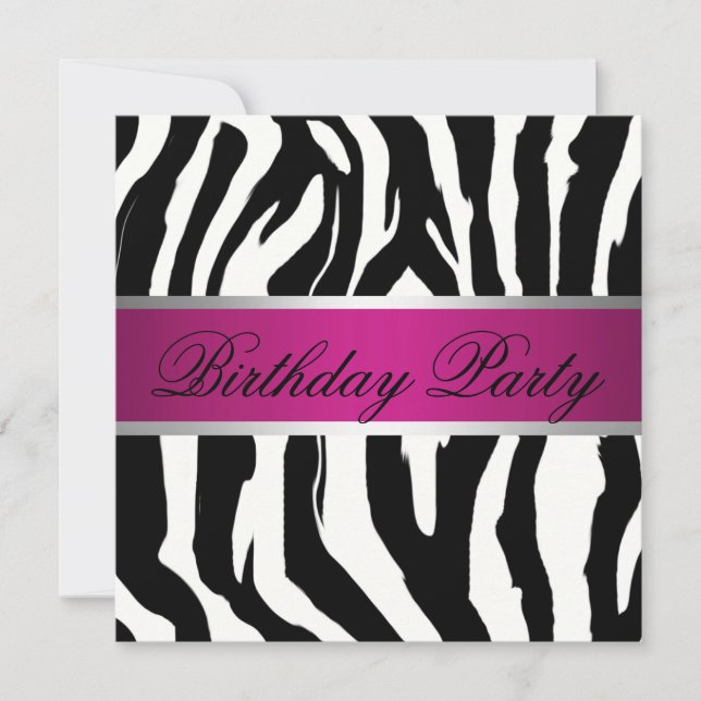 Pink and Black Zebra Birthday Party Invitation (Front)