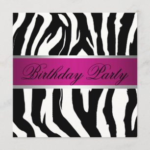 Pink and Black Zebra Birthday Party Invitation