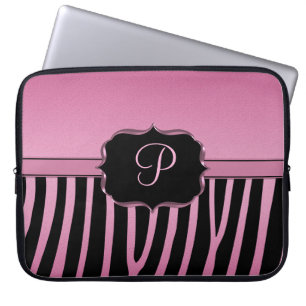 Pink and Black Zebra Monogram Laptop Sleeve