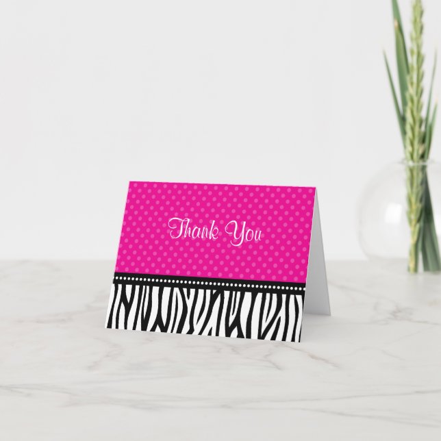Pink and Black Zebra Polka Dot Thank You (Front)