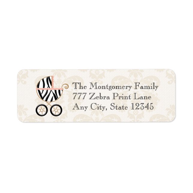 Pink and Black Zebra Print Baby Carriage Address (Front)