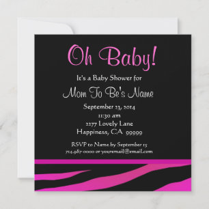 Pink and Black Zebra Print Baby Shower Invitation