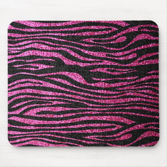 Pink and Black Zebra Print bling (faux glitter) Mouse Mat (Front)
