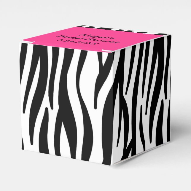 Pink and black Zebra Print Bridal Shower Favour Bo Favour Box (Front Side)