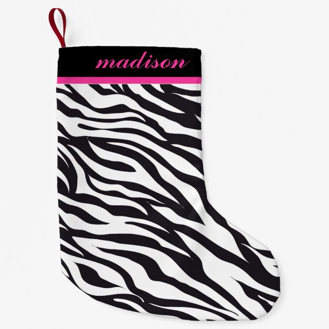 Pink and Black Zebra Print Monogram Stocking (Front)