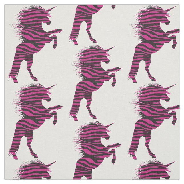 Pink and Black Zebra Print Unicorn Fabric (Swatch)