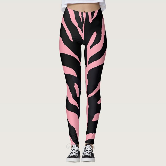 Pink and Black Zebra Striped Leggings (Front)