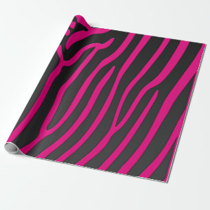 Pink and Black Zebra Stripes Animal Print Wrapping Paper