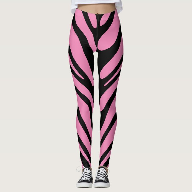 Pink And Black Zebra Stripes Leggings (Front)