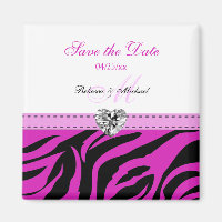 Pink and Black Zebra Stripes Save the Date Magnets