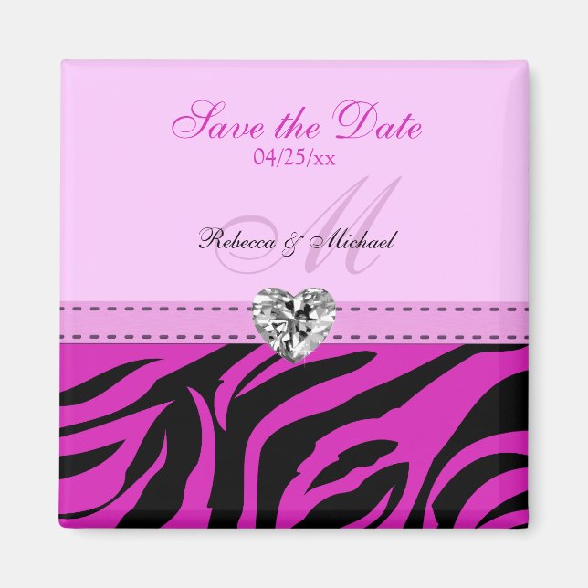 Pink and Black Zebra Stripes Save the Date Magnets (Front)