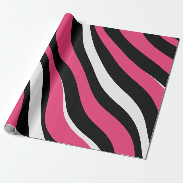 Pink and Black Zebra Stripes Wrapping Paper (Unrolled)