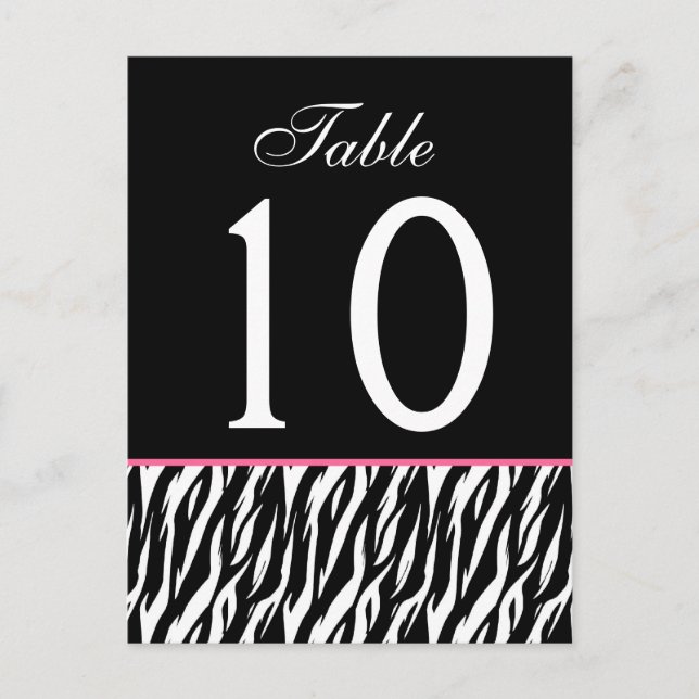 Pink and Black Zebra Ver. 2 Wedding Table Number Postcard (Front)