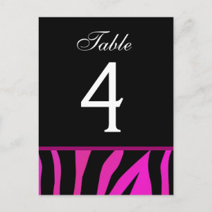 Pink and Black Zebra Wedding Table Number Card