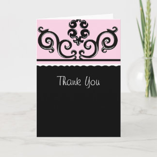 pink and blk scroll thank you card