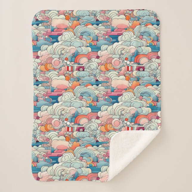 Pink and Blue Abstract Clouds Sherpa Blanket (Front)