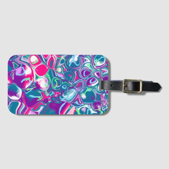 Pink and Blue Abstract Fluid Art  Luggage Tag (Front Horizontal)