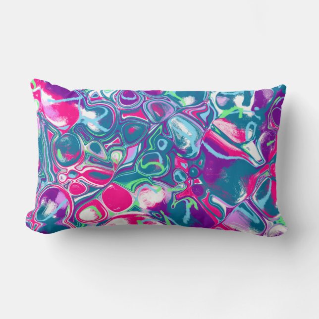 Pink and Blue Abstract Fluid Art Lumbar Cushion (Front)